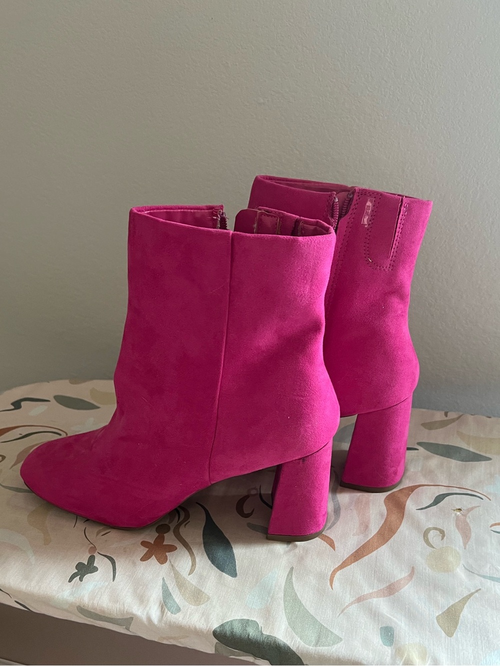 Sugar Fuchsia Suede Block Heel Ankle Boots